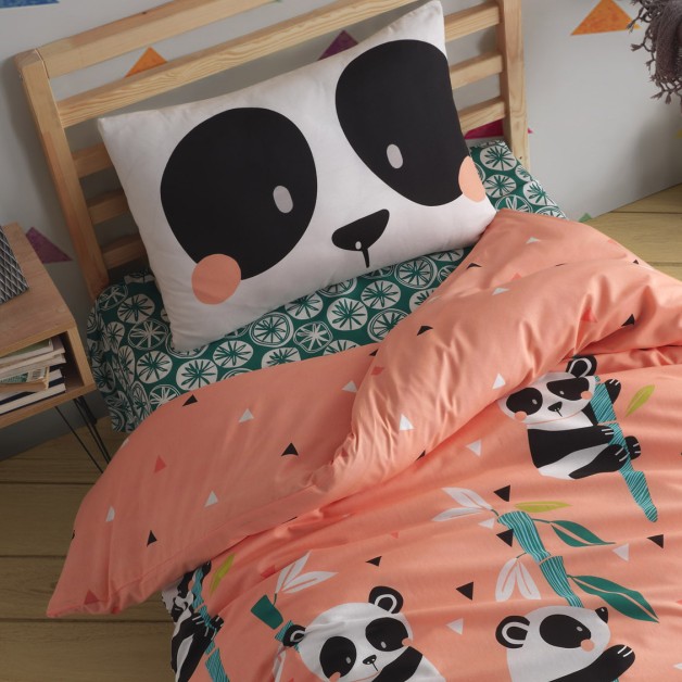 Jednolůžkové povlečení Panda růžové Renforcé